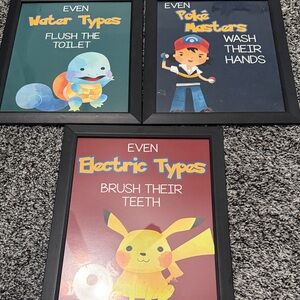 Set of 3 Framed Pokemon Posters Bathroom Decor